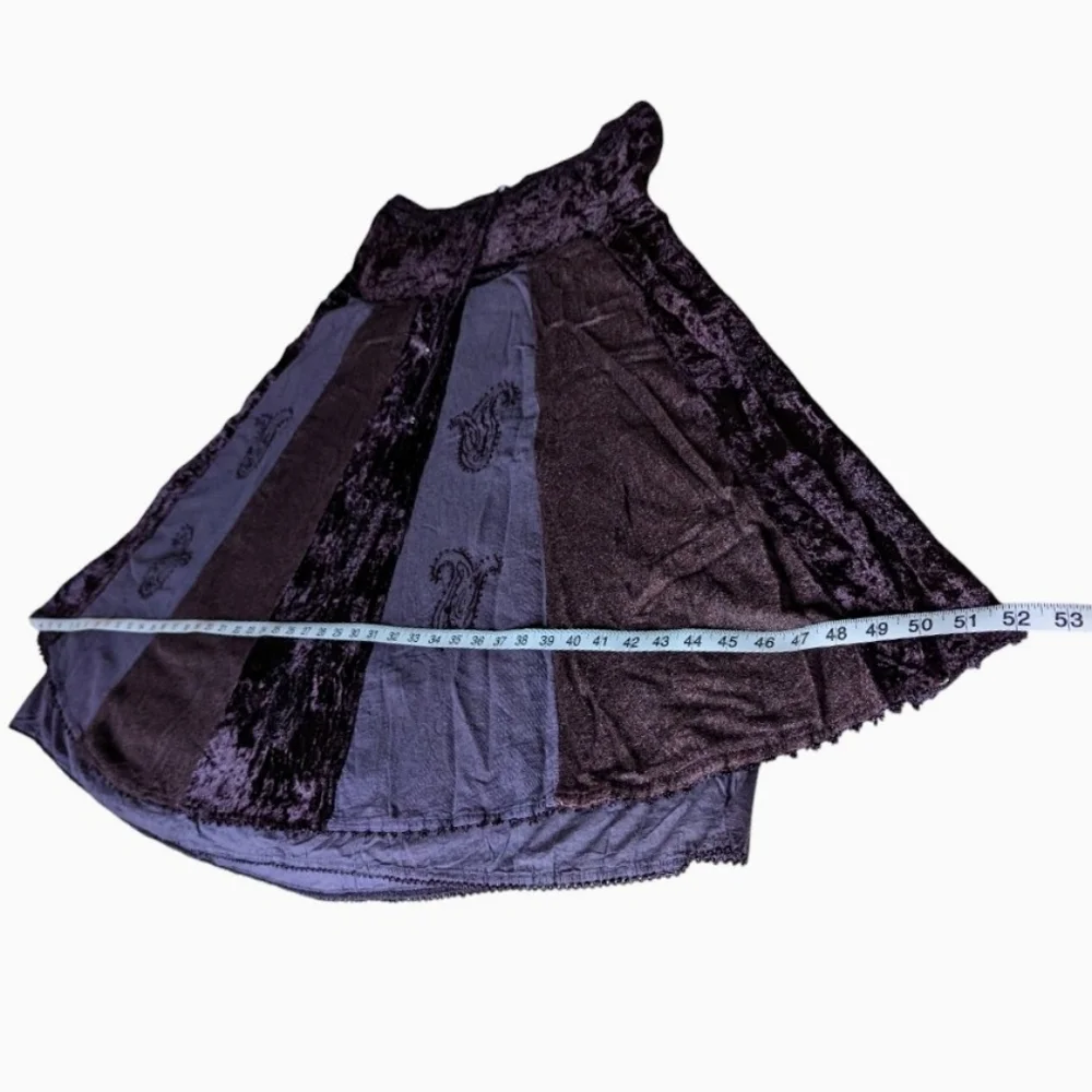 Vtg Boho Velvet Skirt Gypsy Cosplay Raaga Patchwork Embroidered OS Purple Brown - Picture 14 of 14
